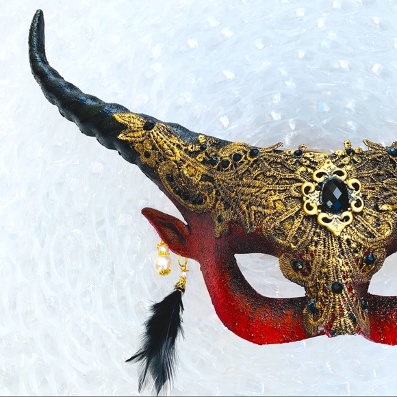 Red Devil Black Horn Sexy Venetian  Masquerade - Picture 4 of 4